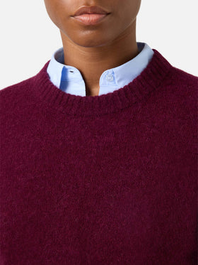 Aubergine Lucille soft alpaca wool blend crewneck knit with logo embroidery