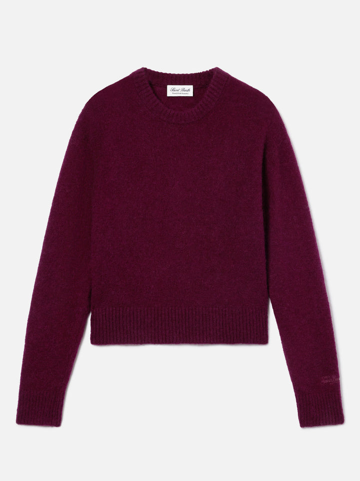 Jersey de cuello redondo Aubergine Lucille en mezcla suave de lana de alpaca con bordado del logo 