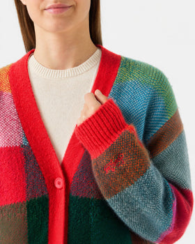 Cardigan Chloe à carreaux multicolores effet brossé avec ornement en strass 