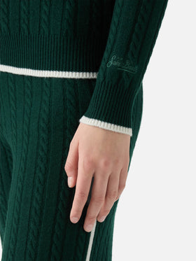 Clichy Zopfstrick-Polohemd aus Wolle in Britischgrün