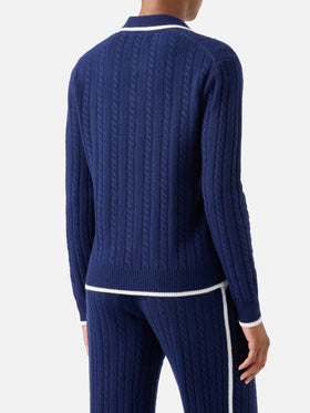 Polo en laine Night blue Clichy avec col polo en maille et pointelle 