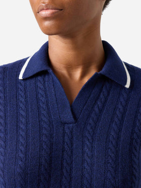 Polo en laine Night blue Clichy avec col polo en maille et pointelle 
