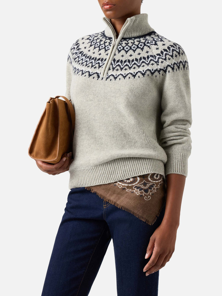 Pull demi-zip Grey Clyde en mélange de laine avec motif nordique 