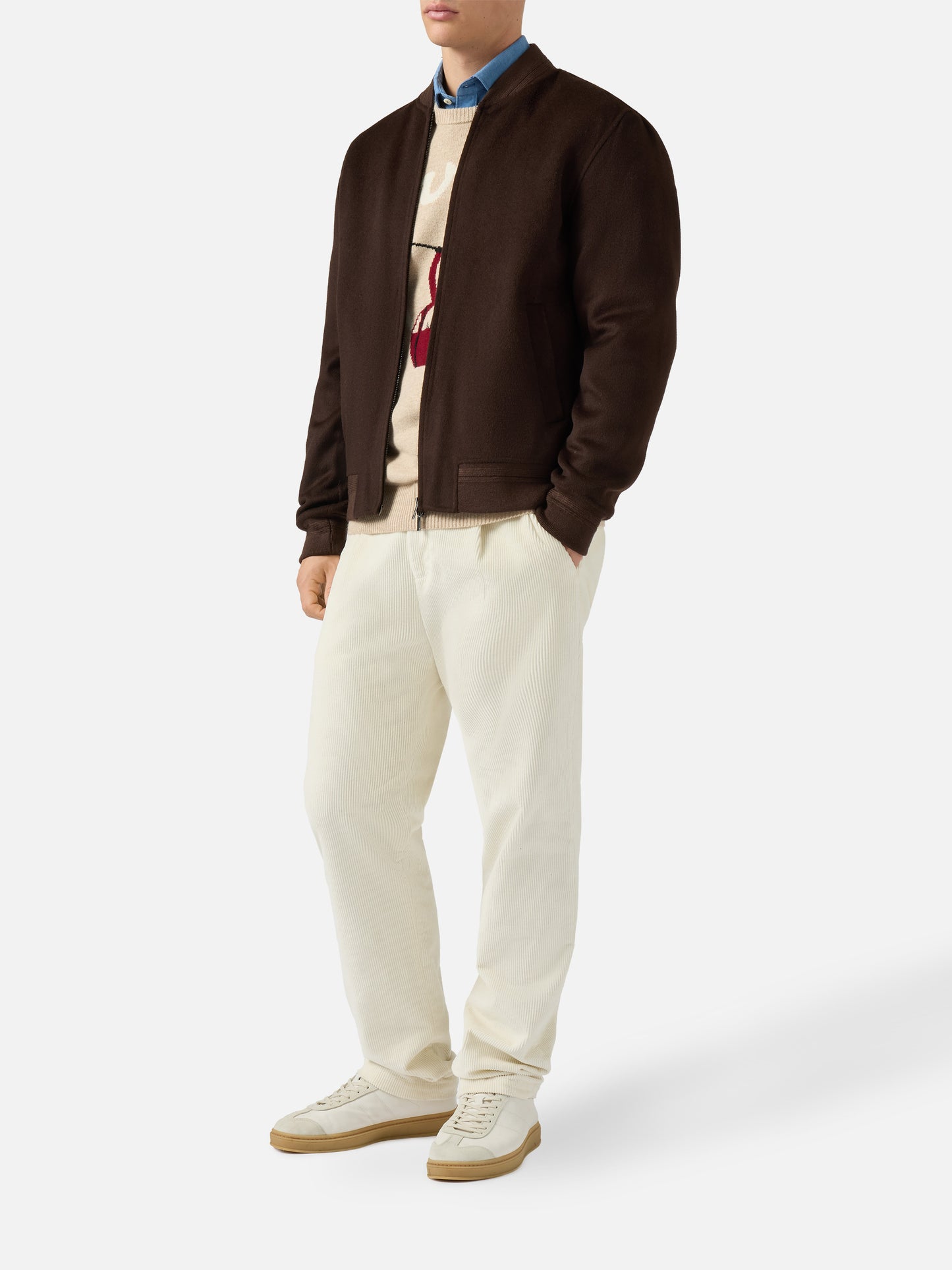 Unlined Camden wool bomber in brown