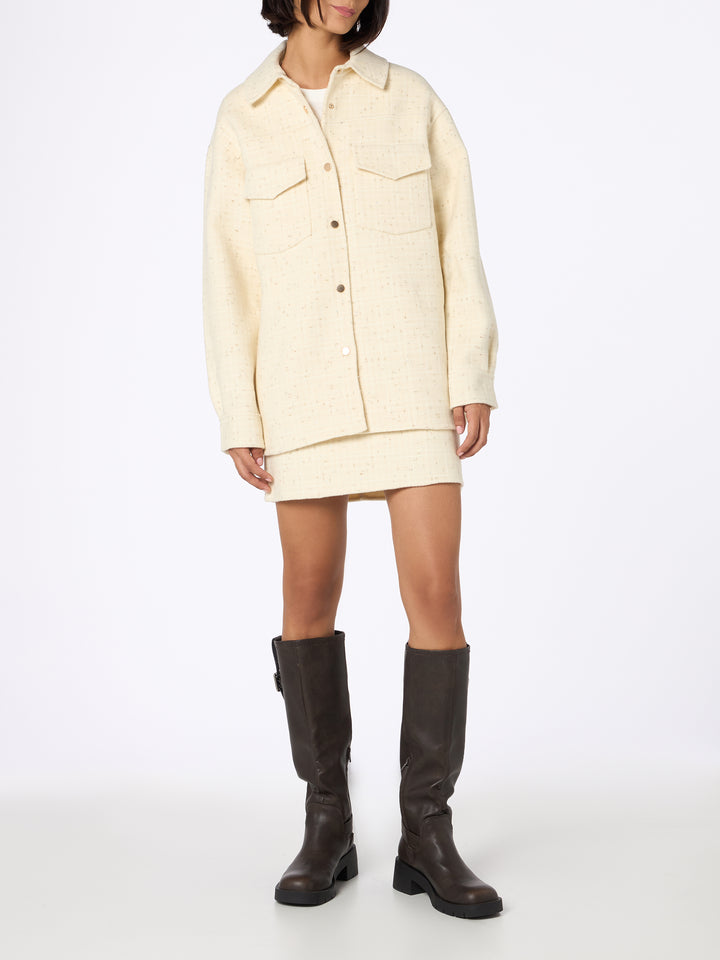 Woman wooly tweed white jacket Chantel with sequins - MC2 Saint Barth