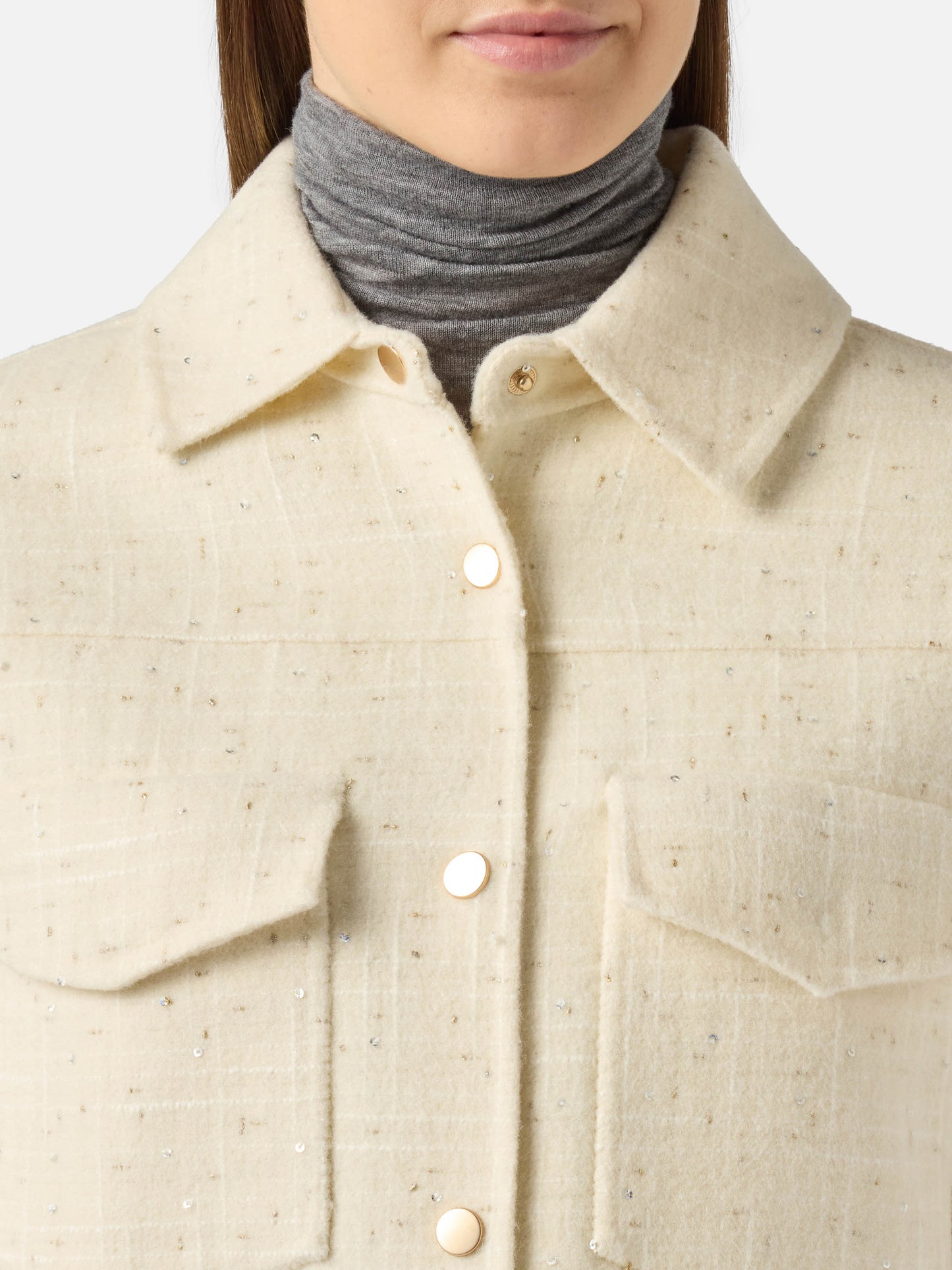 Weiße Woll-Tweedjacke für Damen von Chantel mit Pailletten