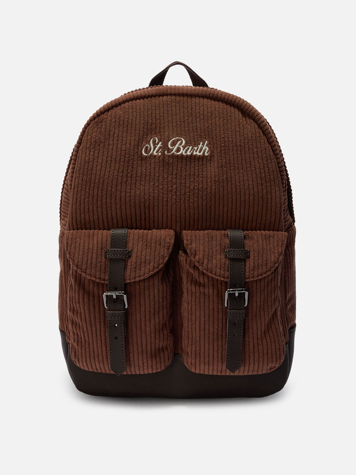 Zaino Cody Corduroy in misto lana marrone con dettagli in pelle
