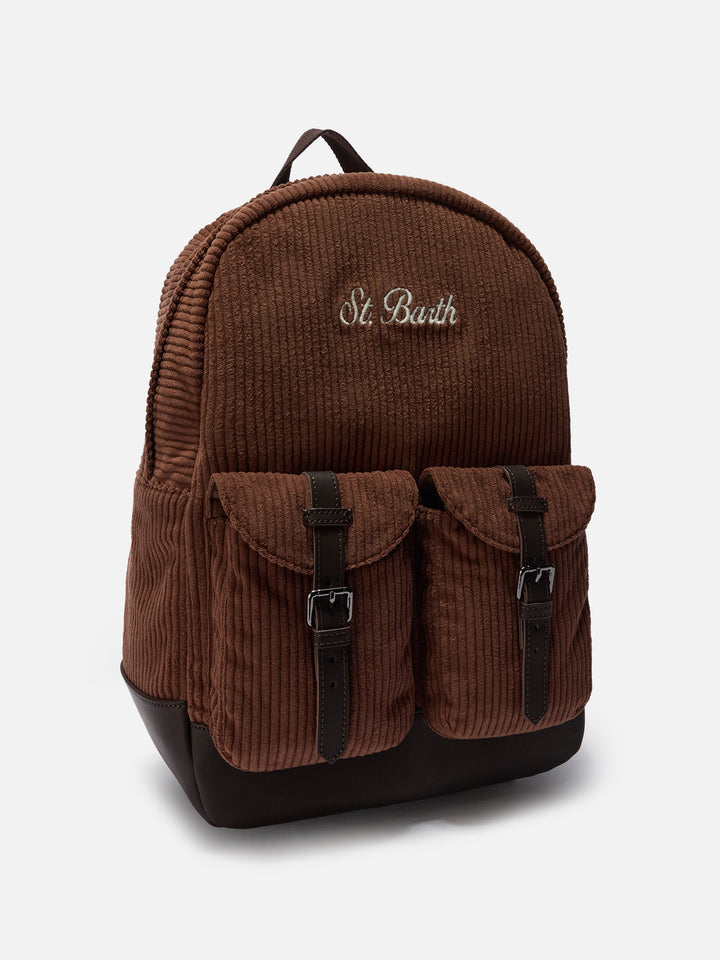 Zaino Cody Corduroy in misto lana marrone con dettagli in pelle