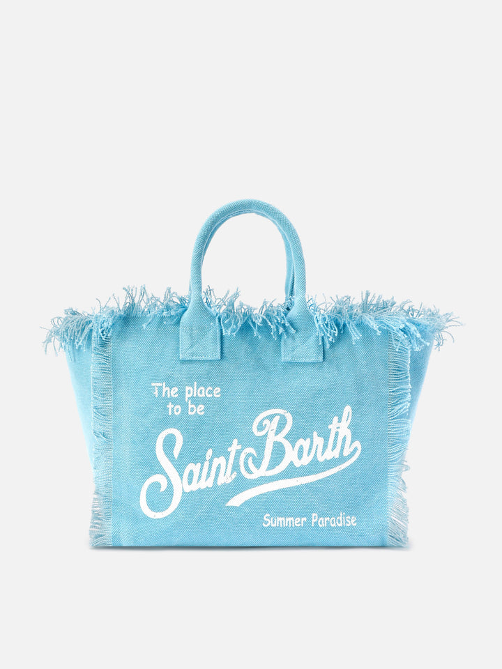 Light blue canvas Colette bag with fringes