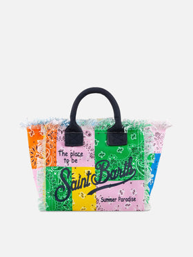 Mehrfarbige Baumwoll-Canvas-Tasche mit Bandana-Print