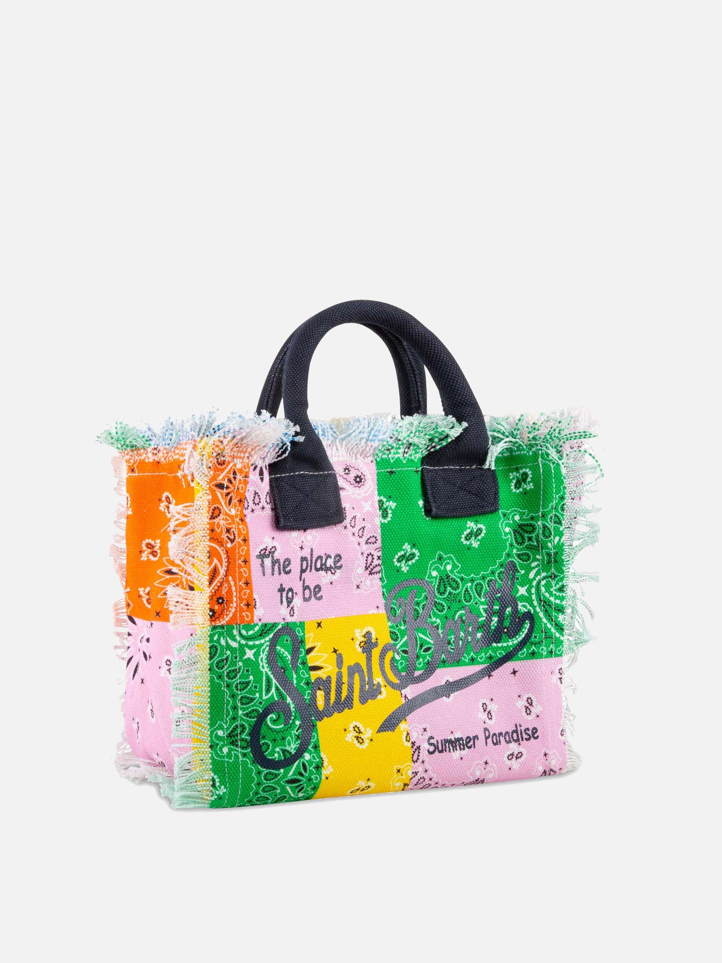 Mehrfarbige Baumwoll-Canvas-Tasche mit Bandana-Print