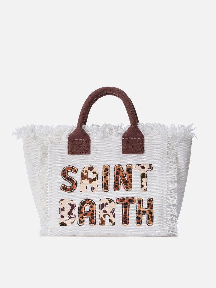 Borsa Colette in canvas bianca con patch logo animalier