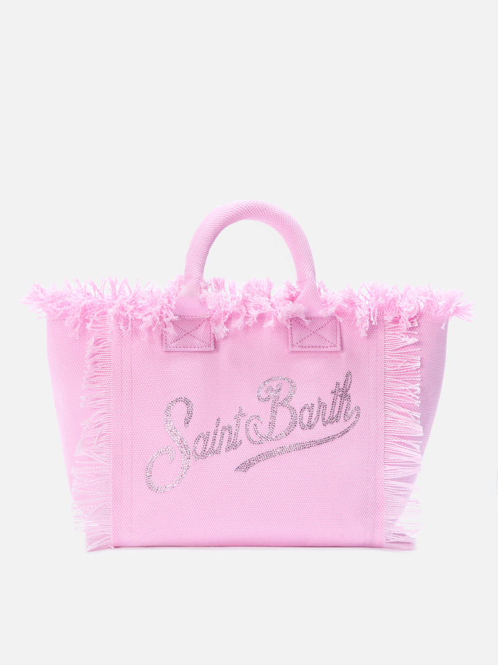 Borsa Colette in canvas rosa con logo in strass