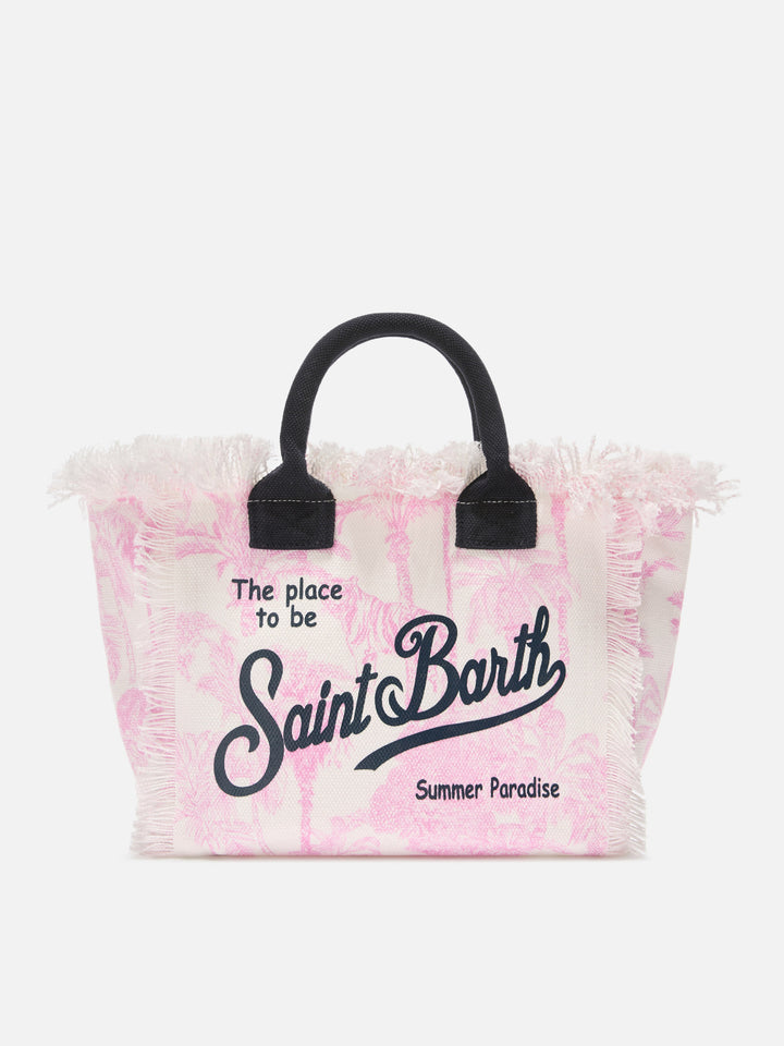 Borsa Colette in canvas con stampa toile de Jouy rosa