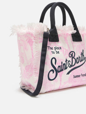 Colette canvas bag with pink toile de Jouy print