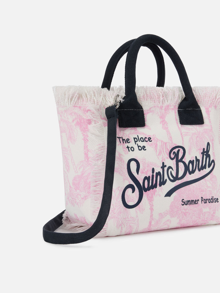 Borsa Colette in canvas con stampa toile de Jouy rosa