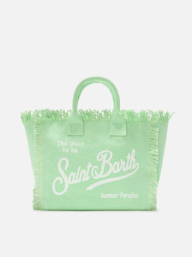 Borsa Colette verde menta in canvas con frange