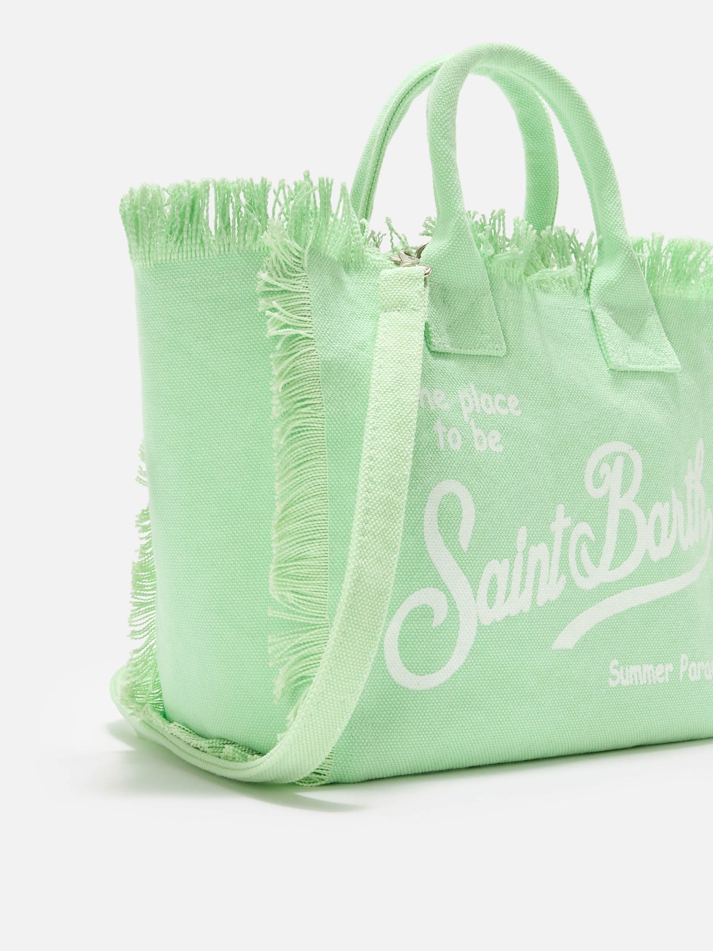Borsa Colette verde menta in canvas con frange