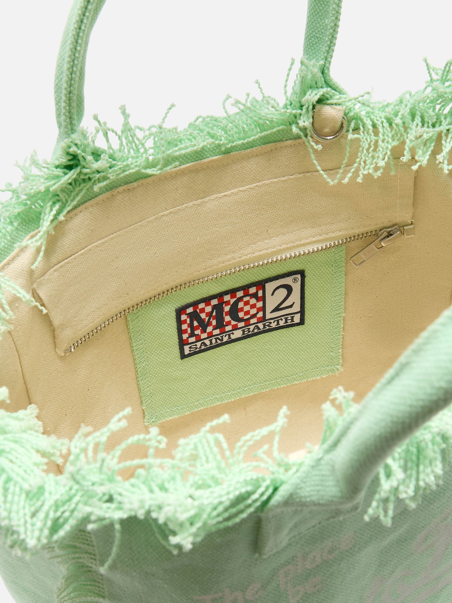 Borsa Colette verde menta in canvas con frange