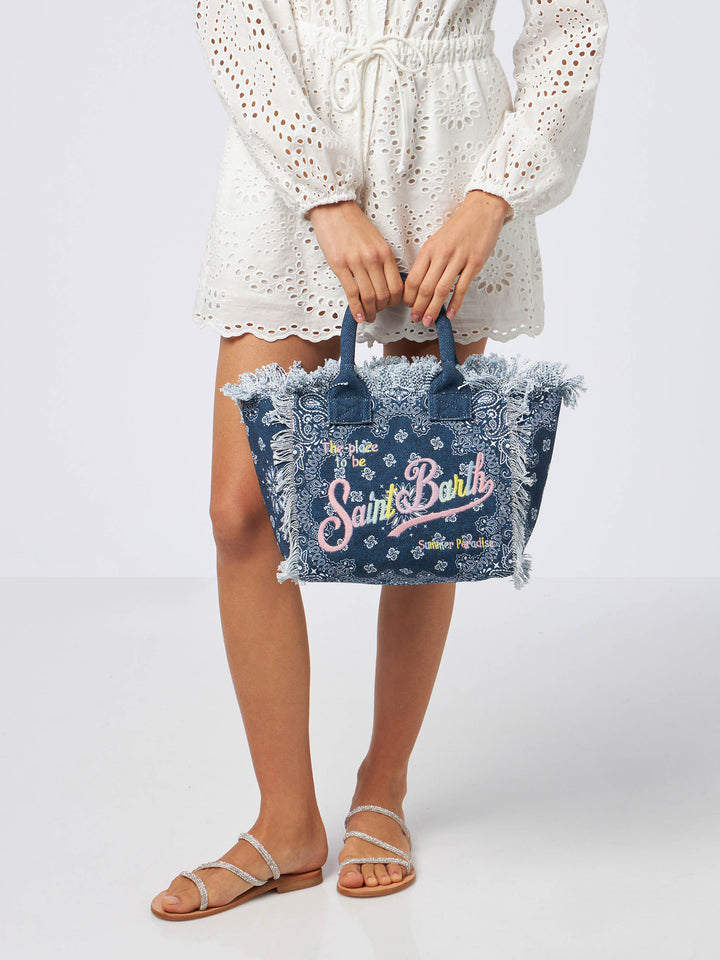 Colette cotton canvas handbag with bandanna print - MC2 Saint Barth