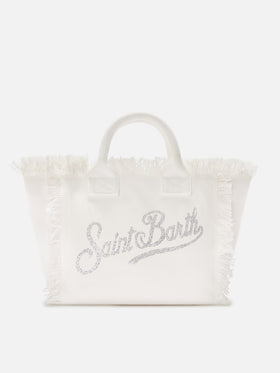Borsa Colette in canvas bianca con logo in strass
