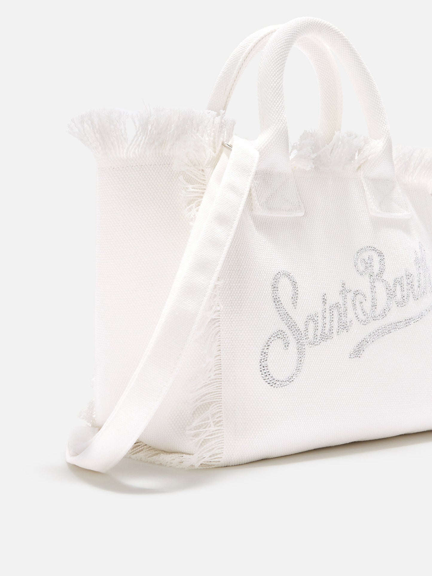 Borsa Colette in canvas bianca con logo in strass