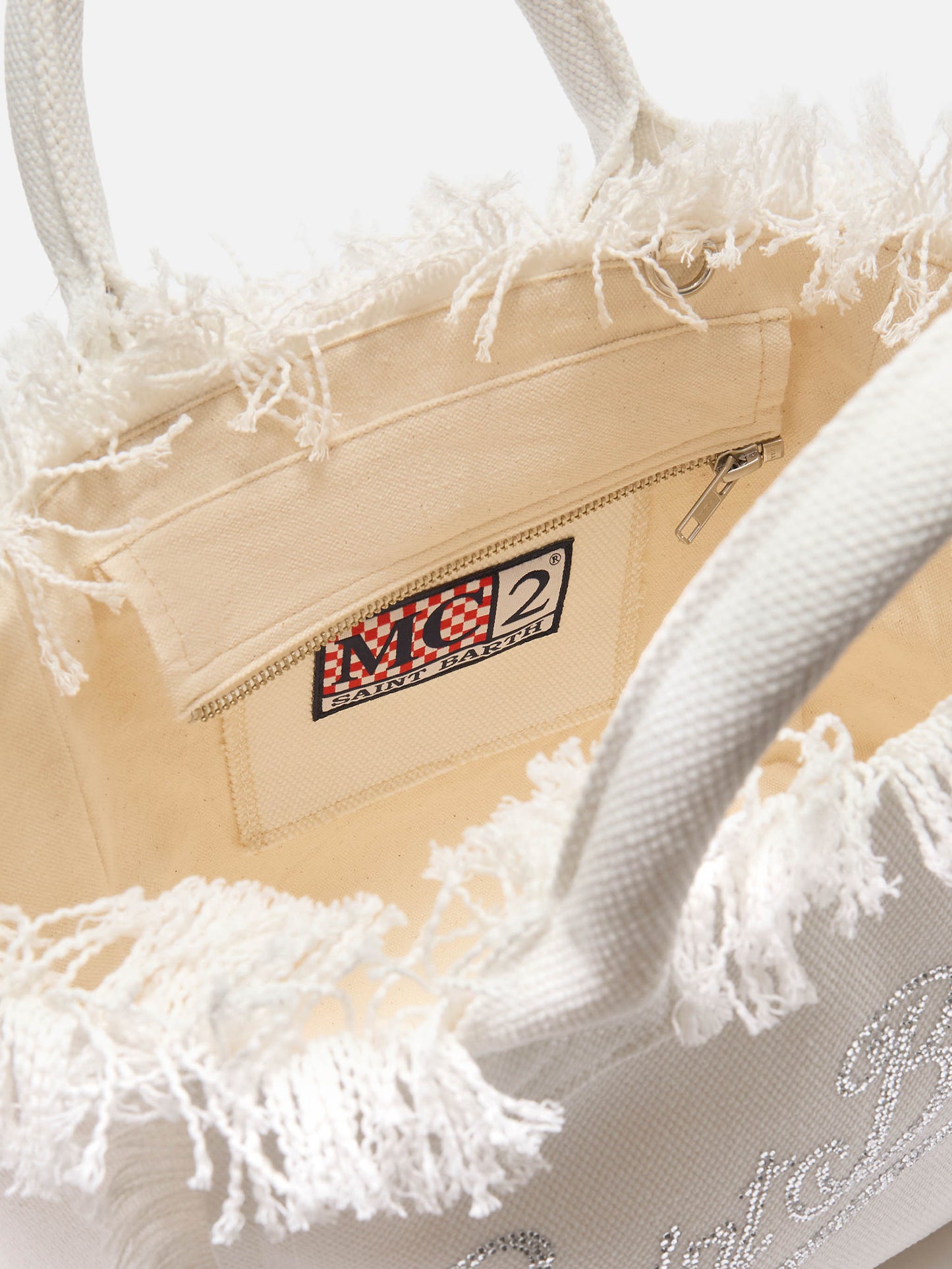 Borsa Colette in canvas bianca con logo in strass