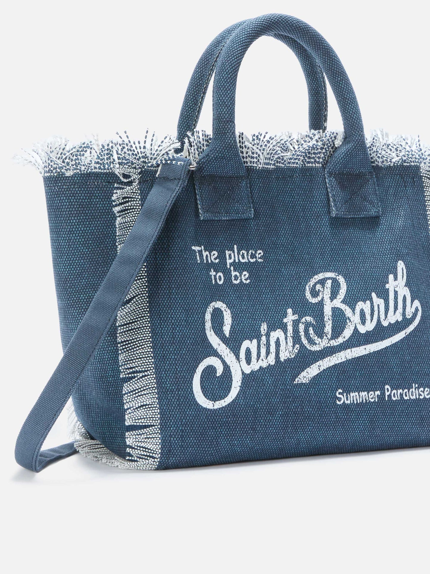 Borsa Colette blu indaco in canvas con frange