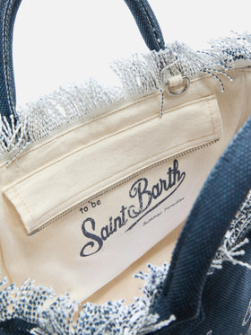 Borsa Colette blu indaco in canvas con frange