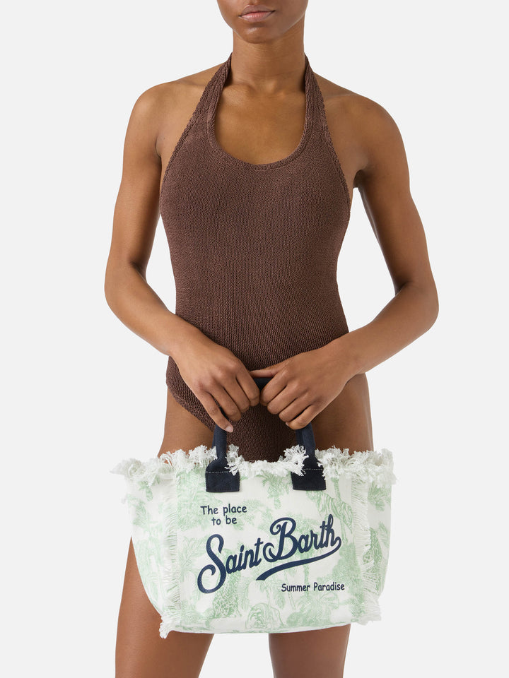 Borsa Colette in canvas con stampa toile de Jouy verde
