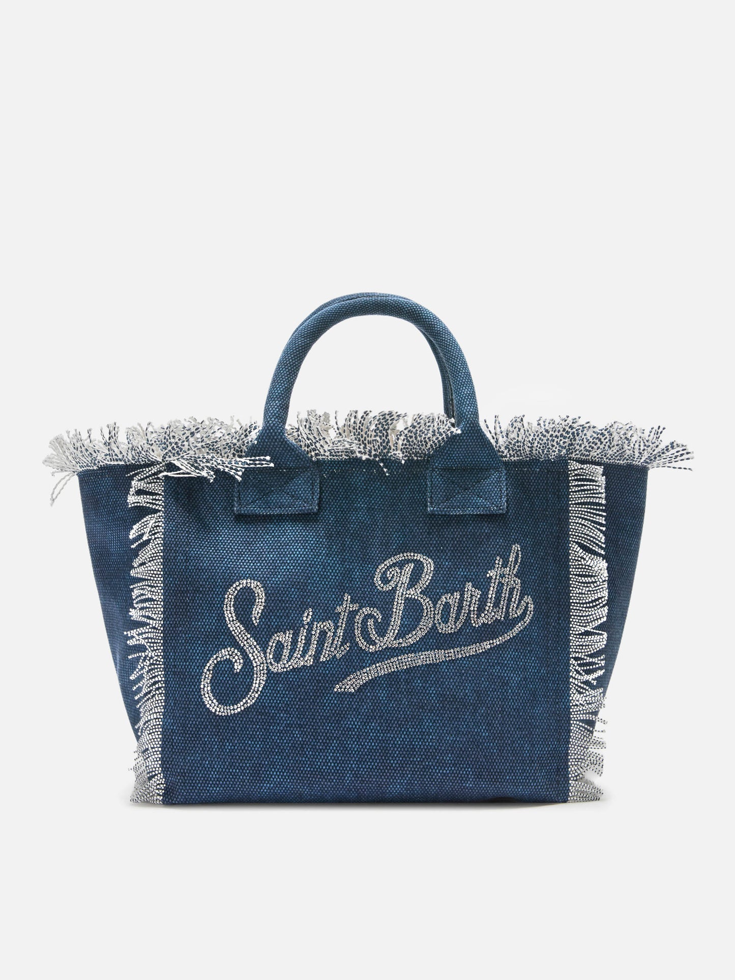 Bolso Colette de lona azul índigo con logo de strass 