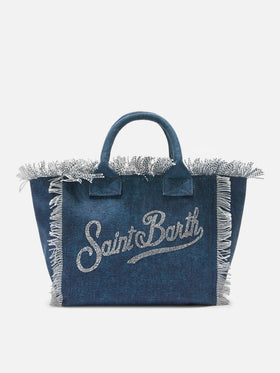 Bolso Colette de lona azul índigo con logo de strass 