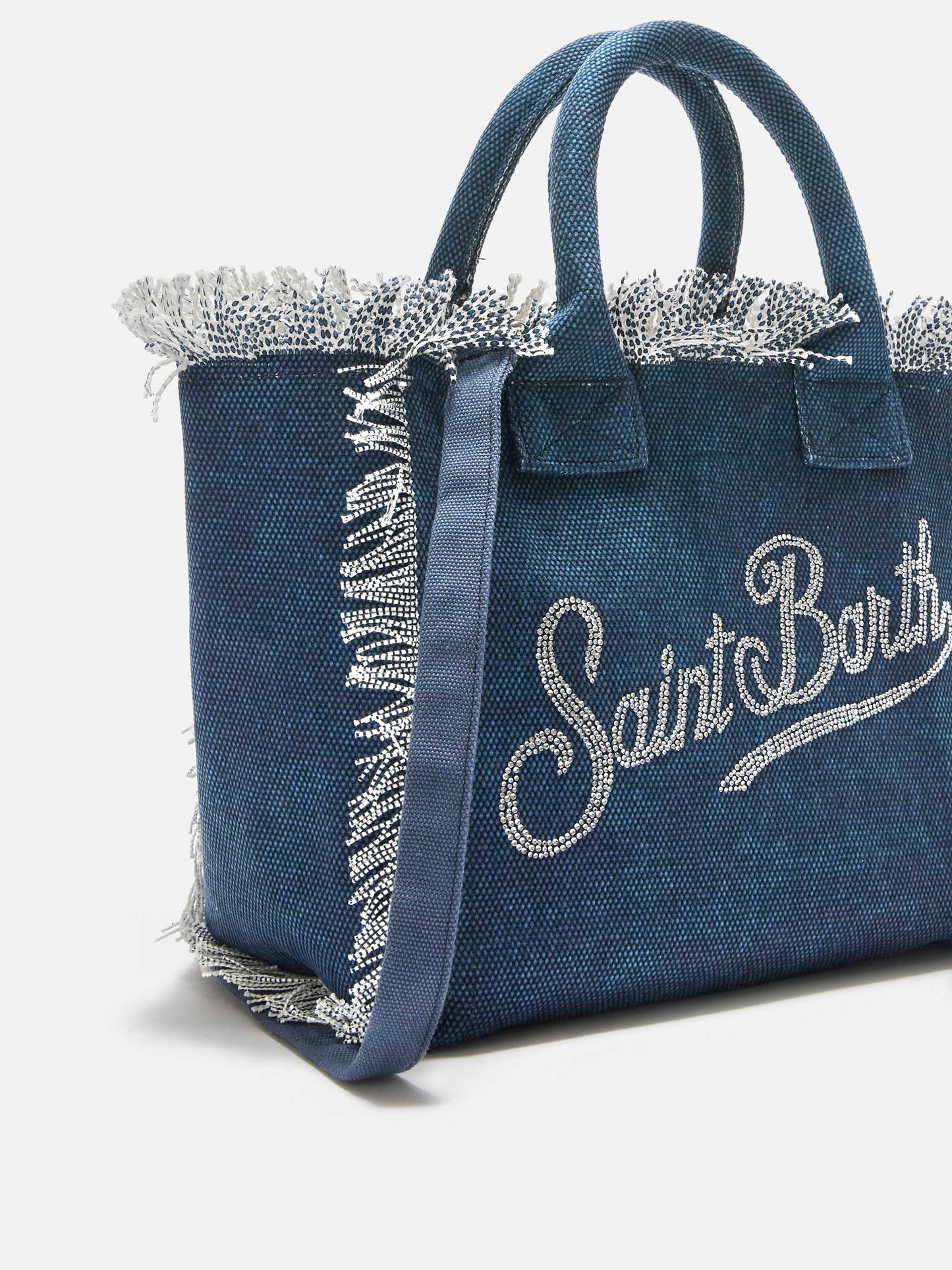 Bolso Colette de lona azul índigo con logo de strass 