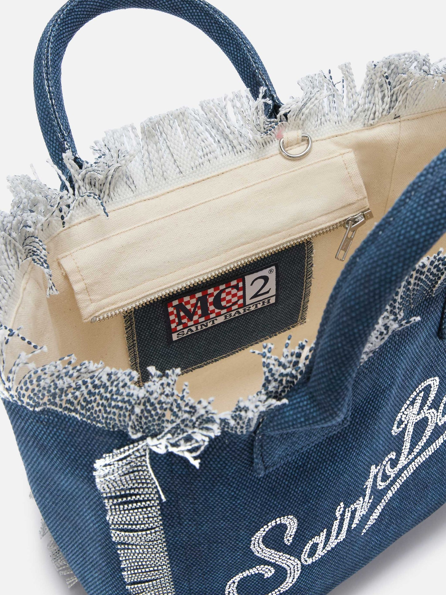 Bolso Colette de lona azul índigo con logo de strass 