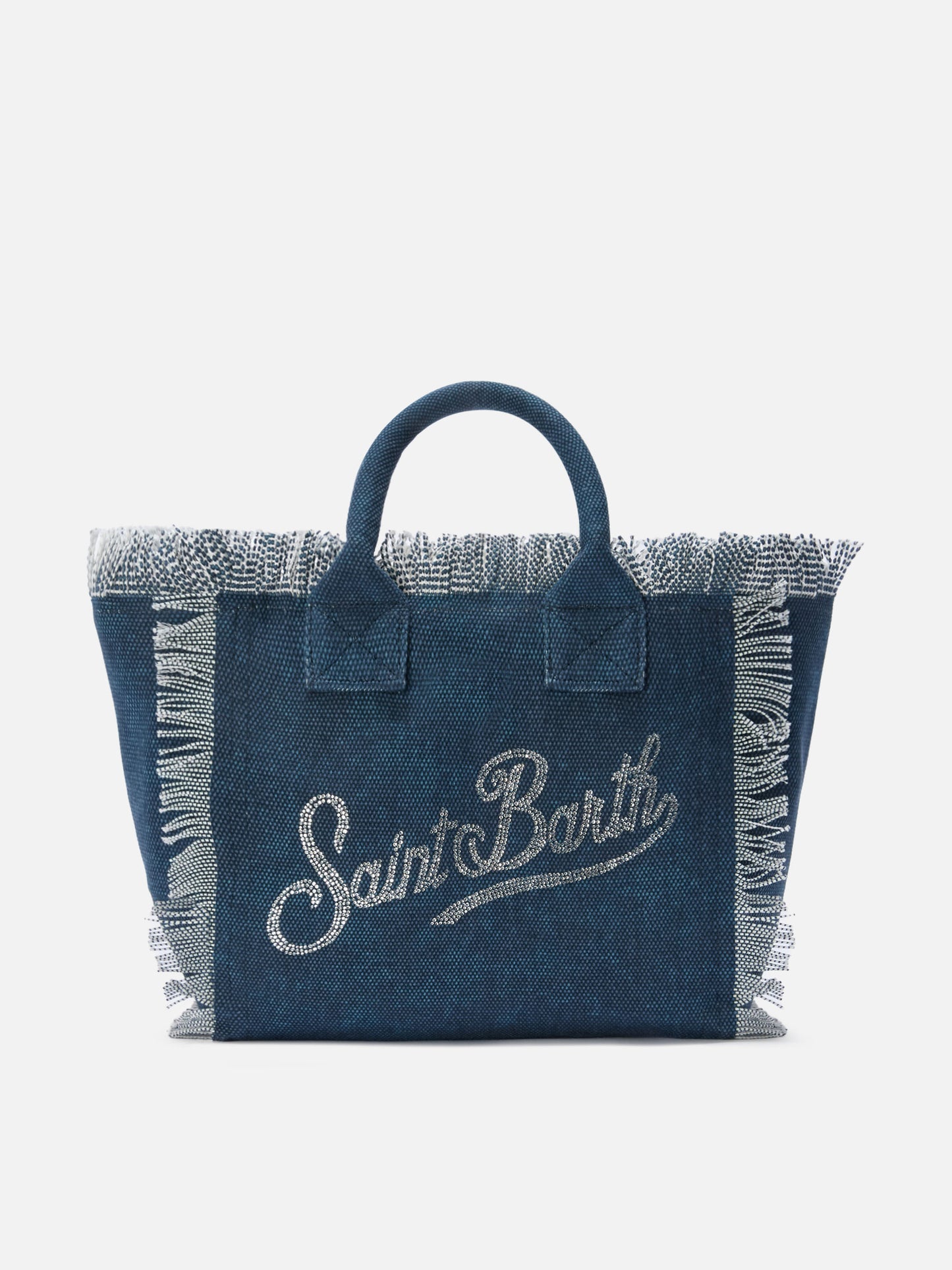 Borsa Colette in canvas blu indaco con logo in strass