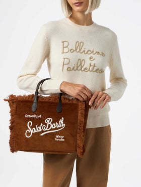 Brown corduroy Colette handbag with logo embroidery - MC2 Saint Barth