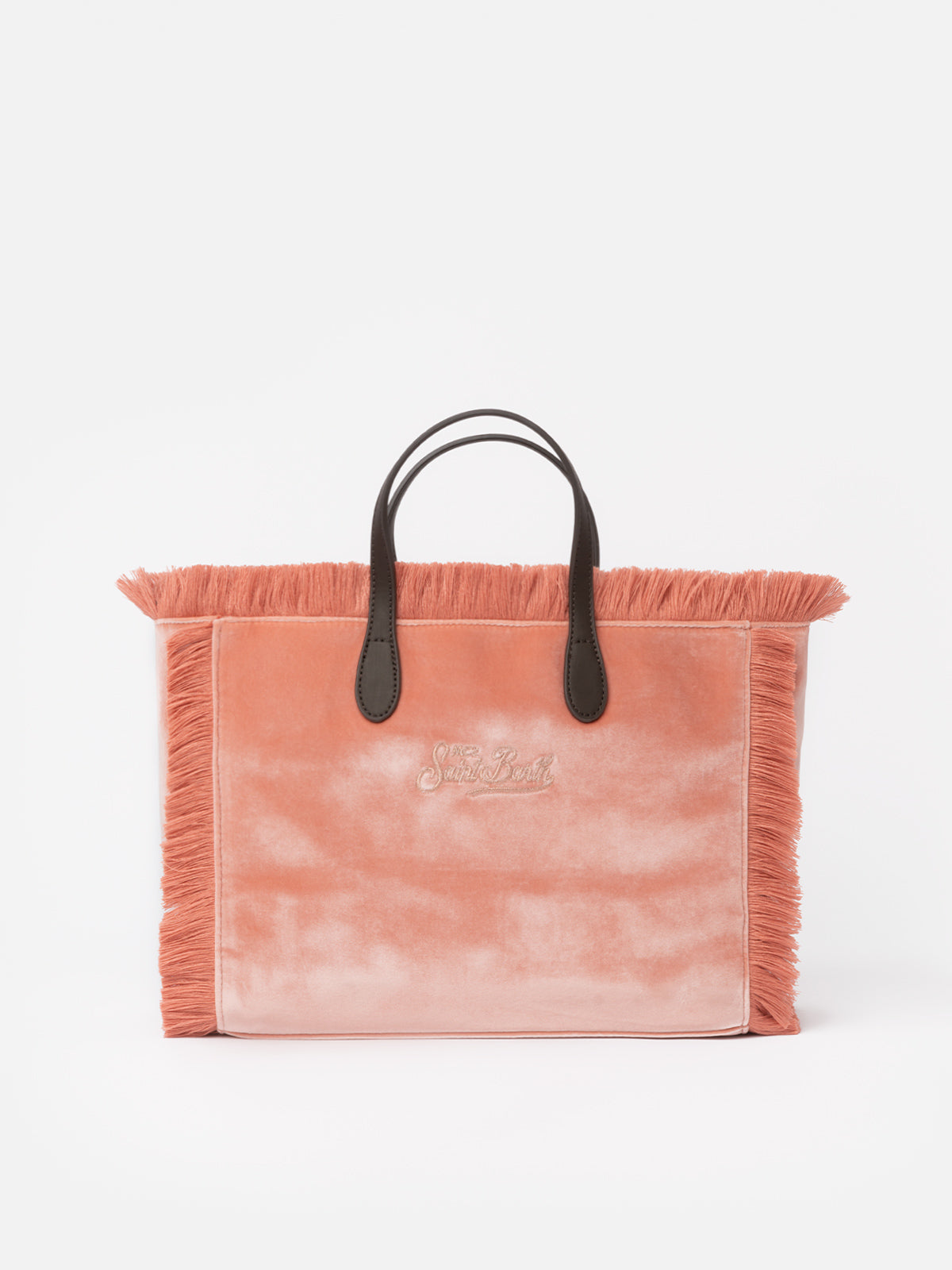 Pink velvet Colette handbag with rhinestones logo - MC2 Saint Barth