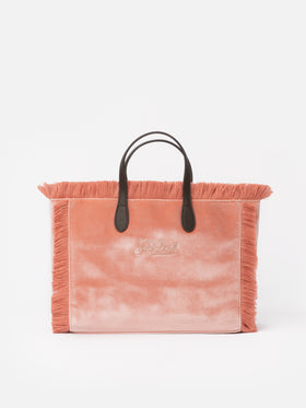 Pink velvet Colette handbag with rhinestones logo - MC2 Saint Barth