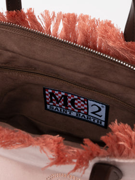 Pink velvet Colette handbag with rhinestones logo - MC2 Saint Barth