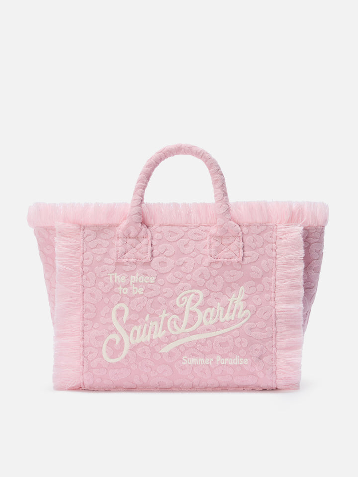 Borsa Colette in tessuto effetto spugna con leopardato in rilievo