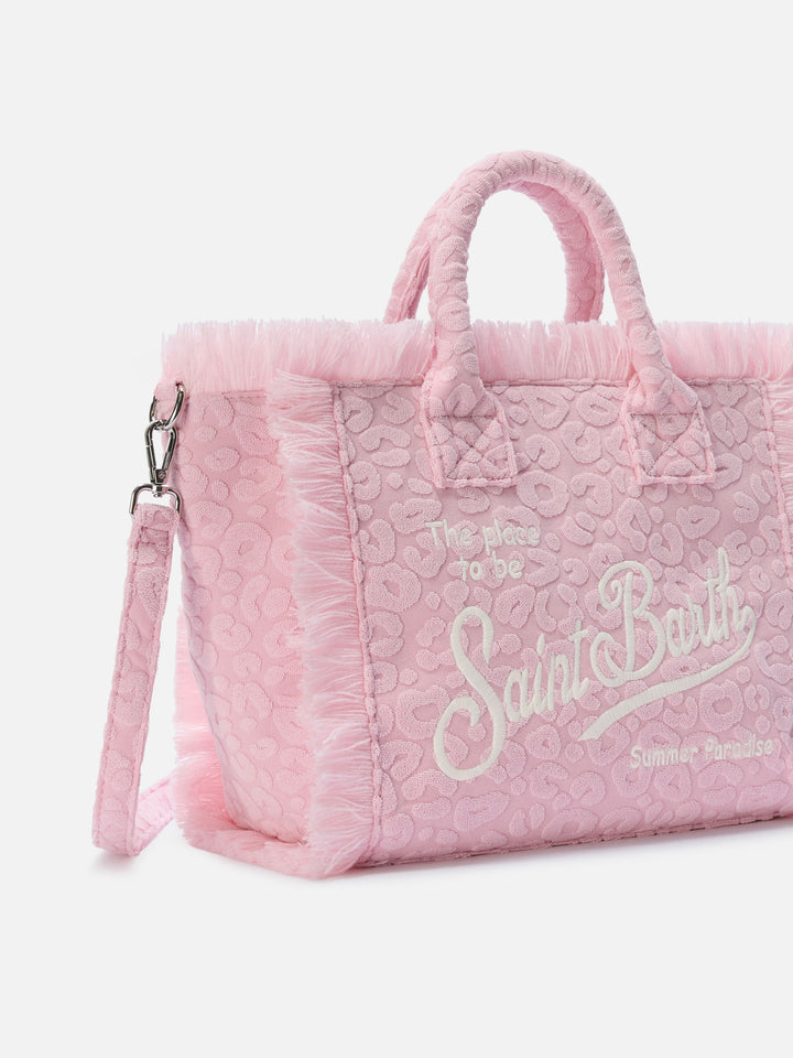 Borsa Colette in tessuto effetto spugna con leopardato in rilievo