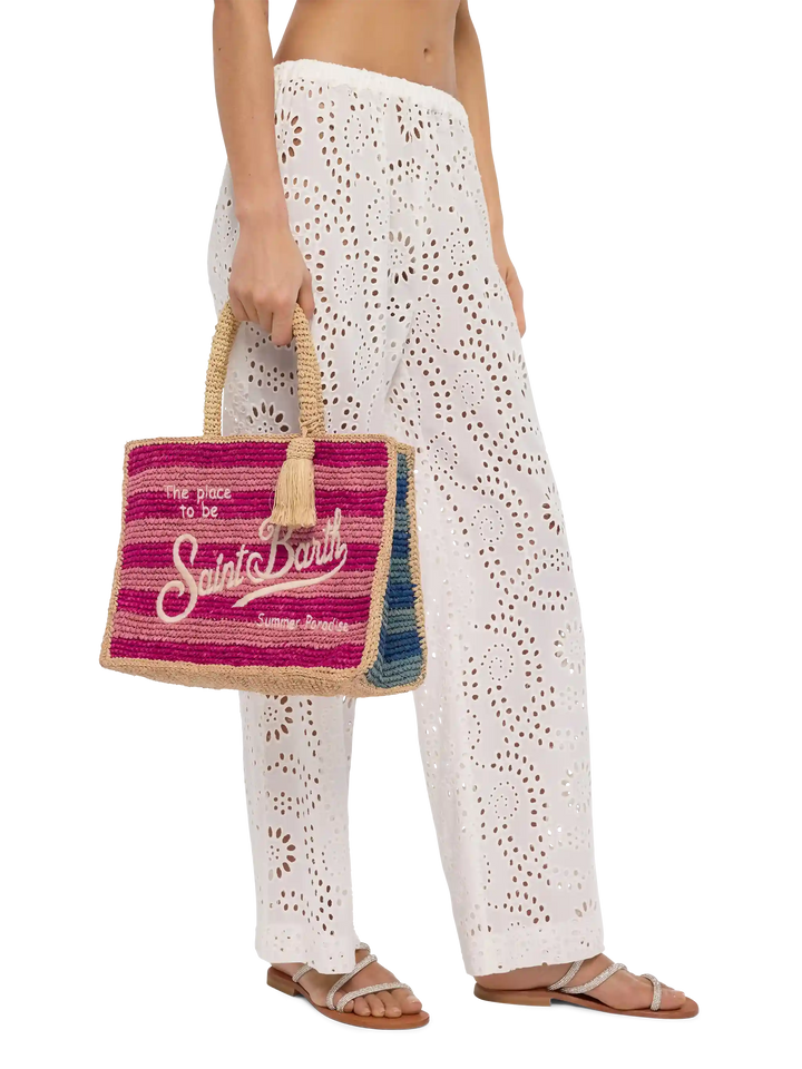 Colette Raffia multicolor striped handbag with logo embroidery - MC2 Saint Barth