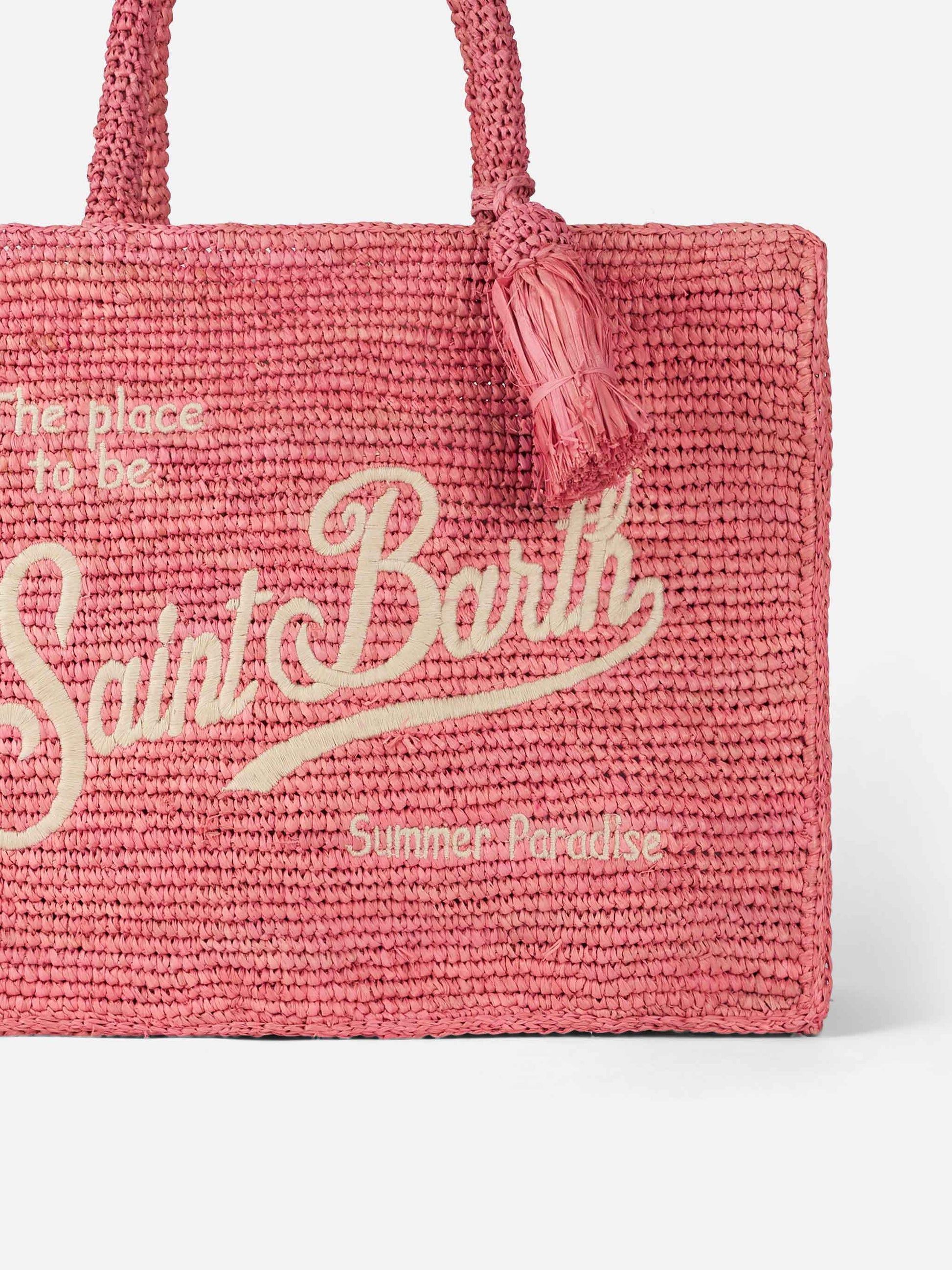 Pink Colette Raffia handbag with embroidery - MC2 Saint Barth