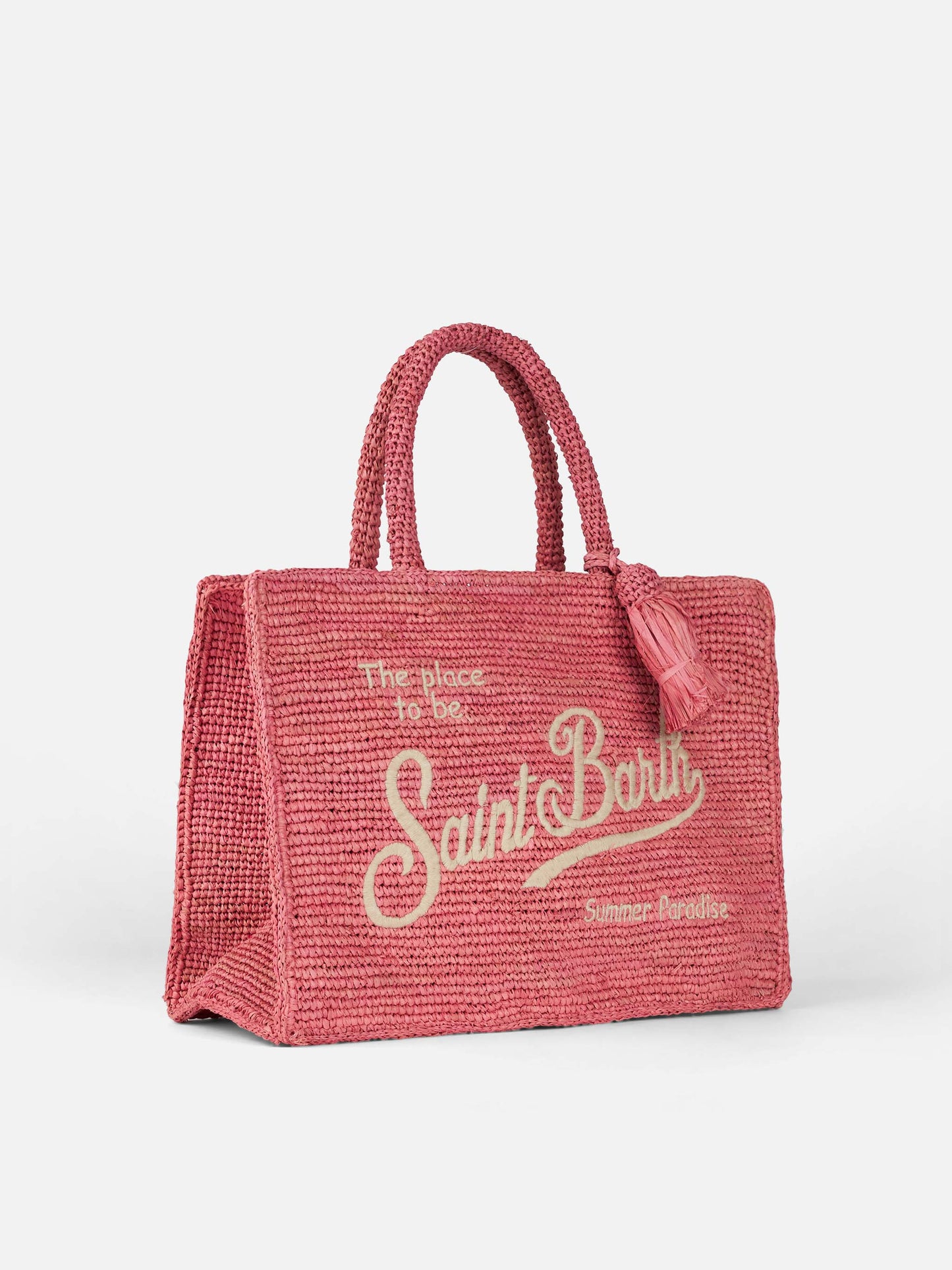 Pink Colette Raffia handbag with embroidery - MC2 Saint Barth