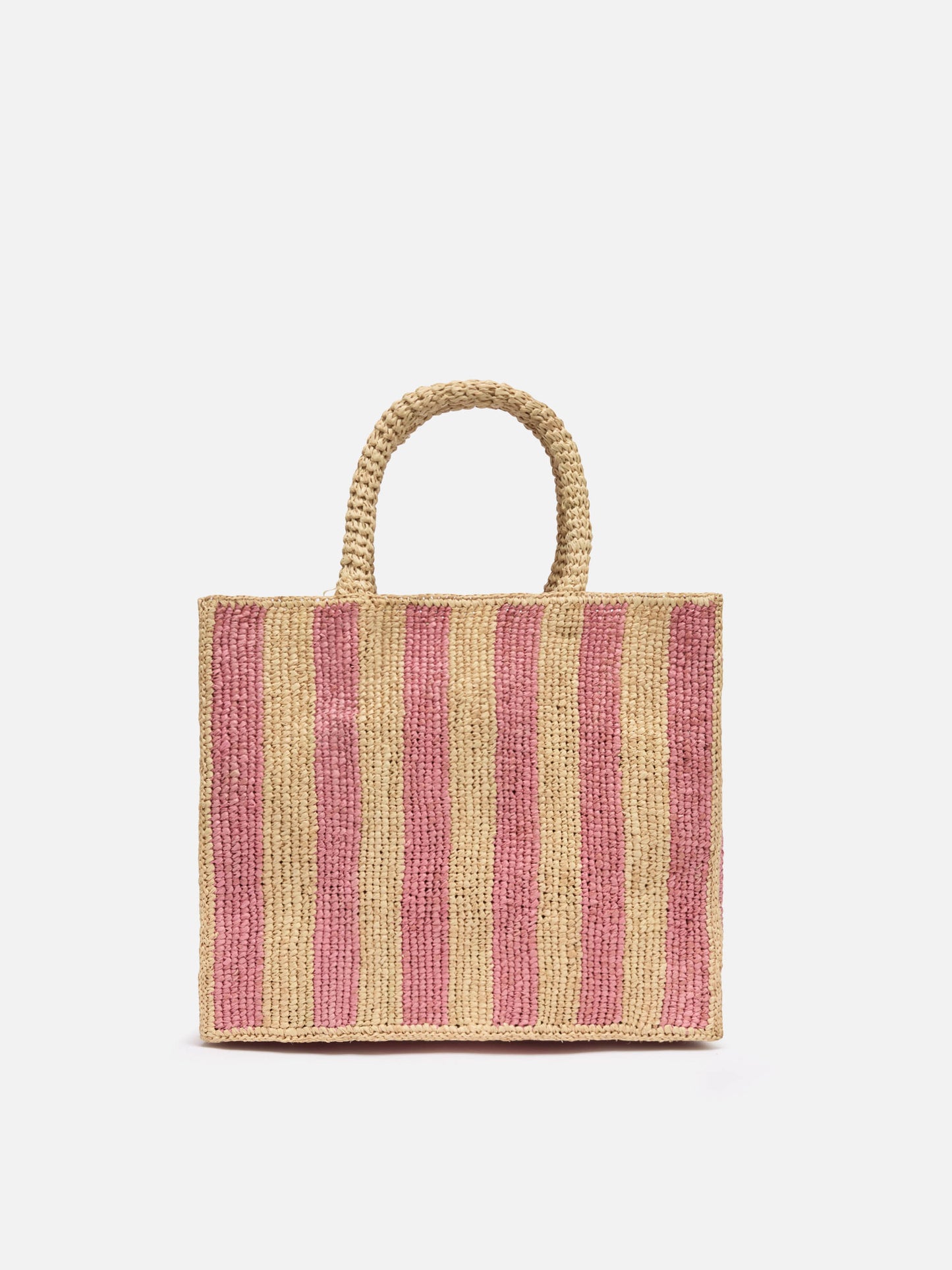 Borsa Colette in rafia a righe rosa con logo ricamato