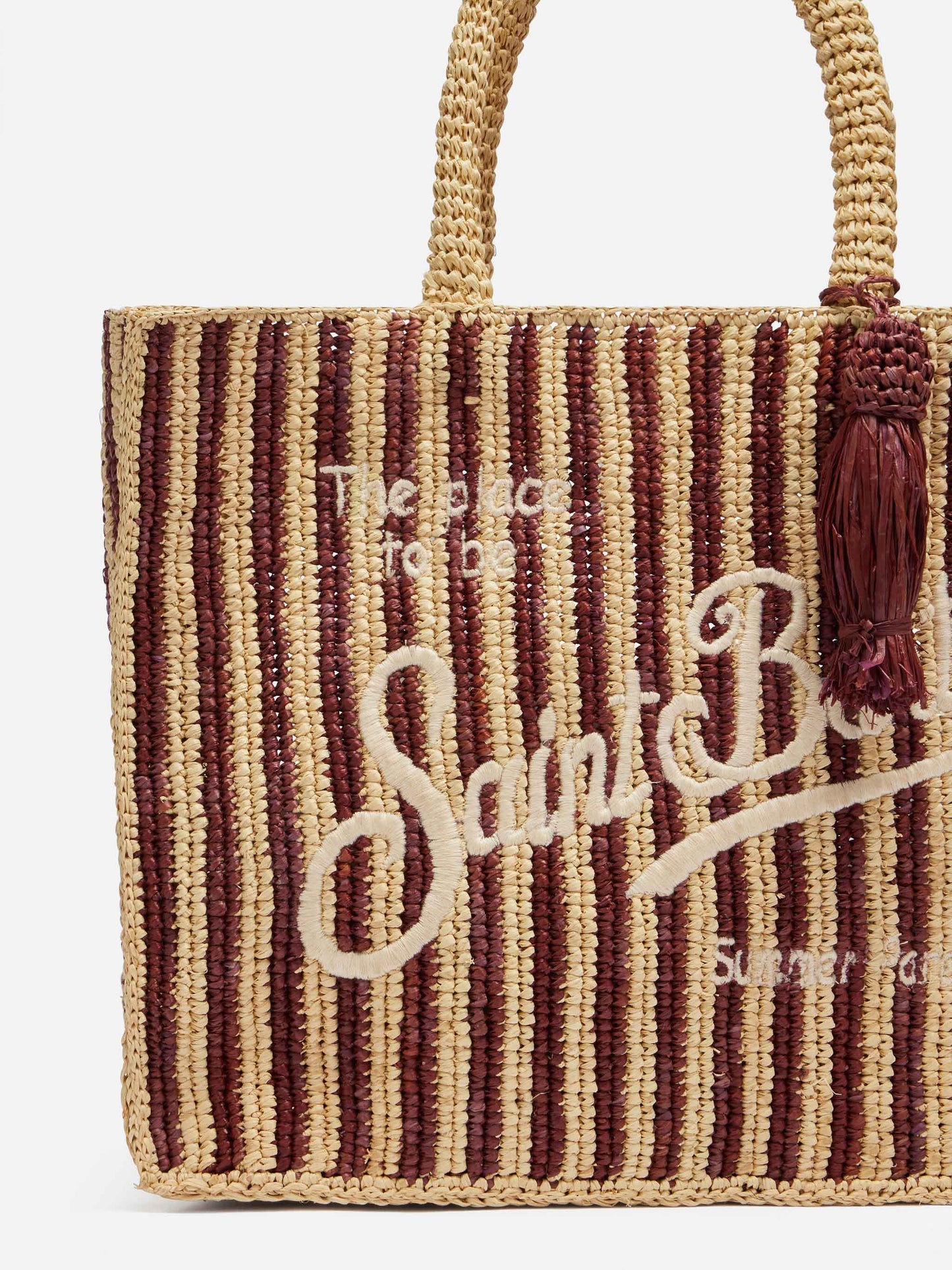Sac rayé en raphia Colette avec logo brodé et pompon 