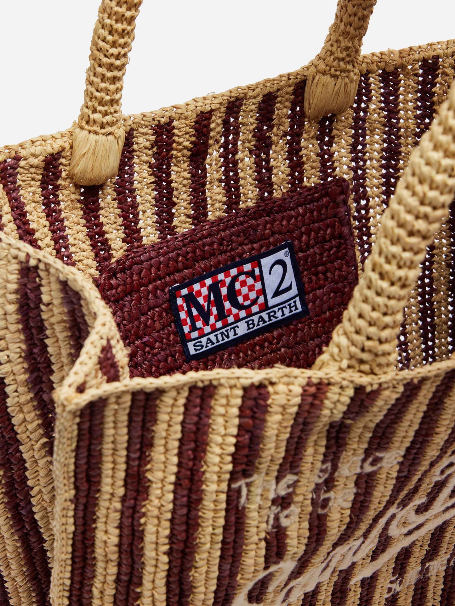 Sac rayé en raphia Colette avec logo brodé et pompon 
