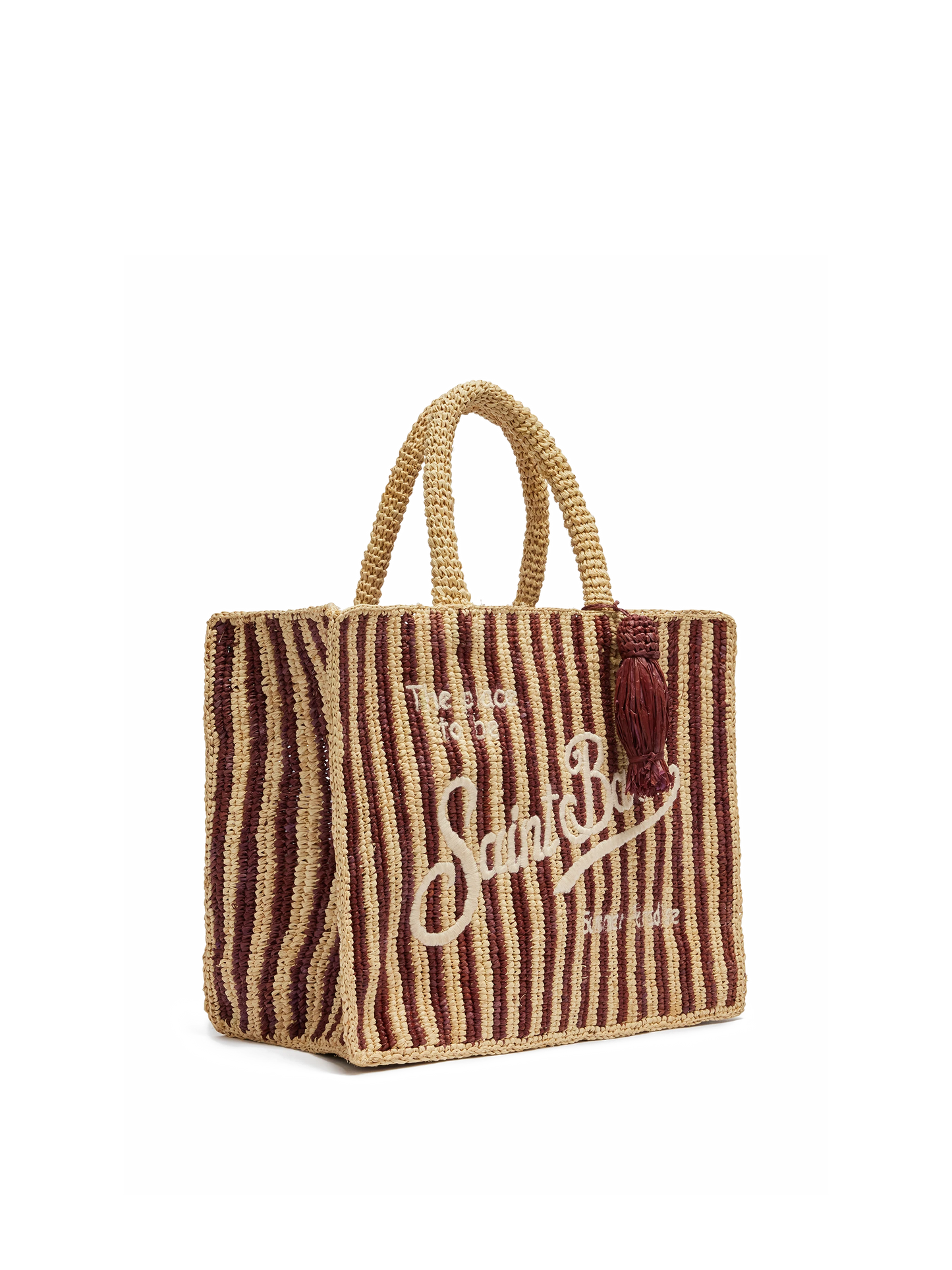 Sac rayé en raphia Colette avec logo brodé et pompon 
