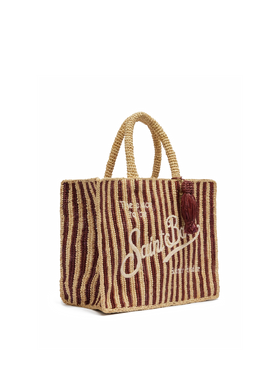 Sac rayé en raphia Colette avec logo brodé et pompon 