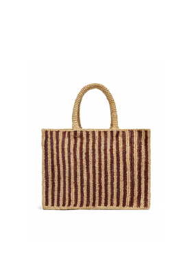 Sac rayé en raphia Colette avec logo brodé et pompon 